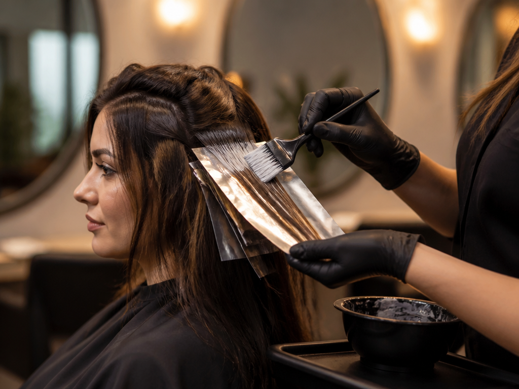 Professional hair colour application at Dhun Salon in Kharghar